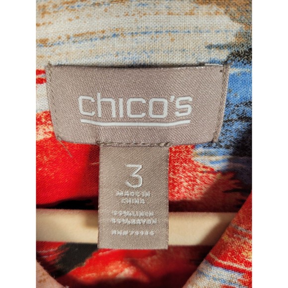 Chico's Sz 3 Linen Blend Jacket Aztec Southwest Button Front 3/4 slv Size 16-18 - Picture 6 of 6